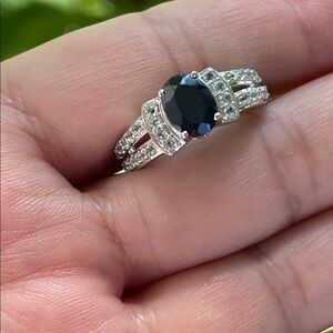 NWT Genuine Natural Blue Sapphire 1.40ct & White Topaz .14 Gemstone 925 Silver 7